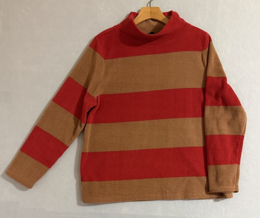 Talbots Women’s Mock Neck Pullover Sweater Size XL Red/tan bold Striped Soft